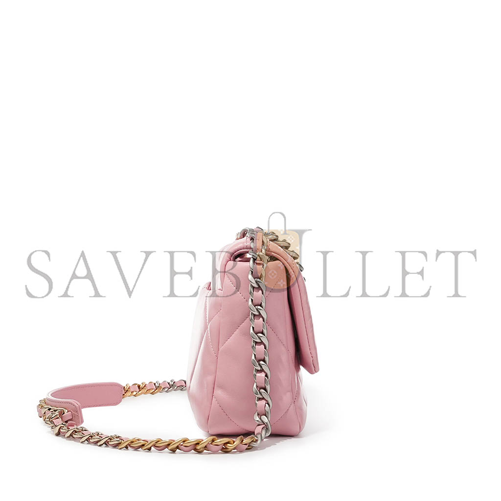 Ch*el baby pink quilted lambskin 19 flap bag pale gold and ruthenium hardware as1160 (26*16*9cm)